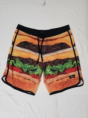 In-N-Out Burger Board Shorts Hamburger Cheeseburger Swim Trunks Size 36 Novelty